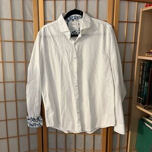 Cactus man Ricky Singh Mens XL White Button Shirt 100% Cotton Beach Floral Cuff